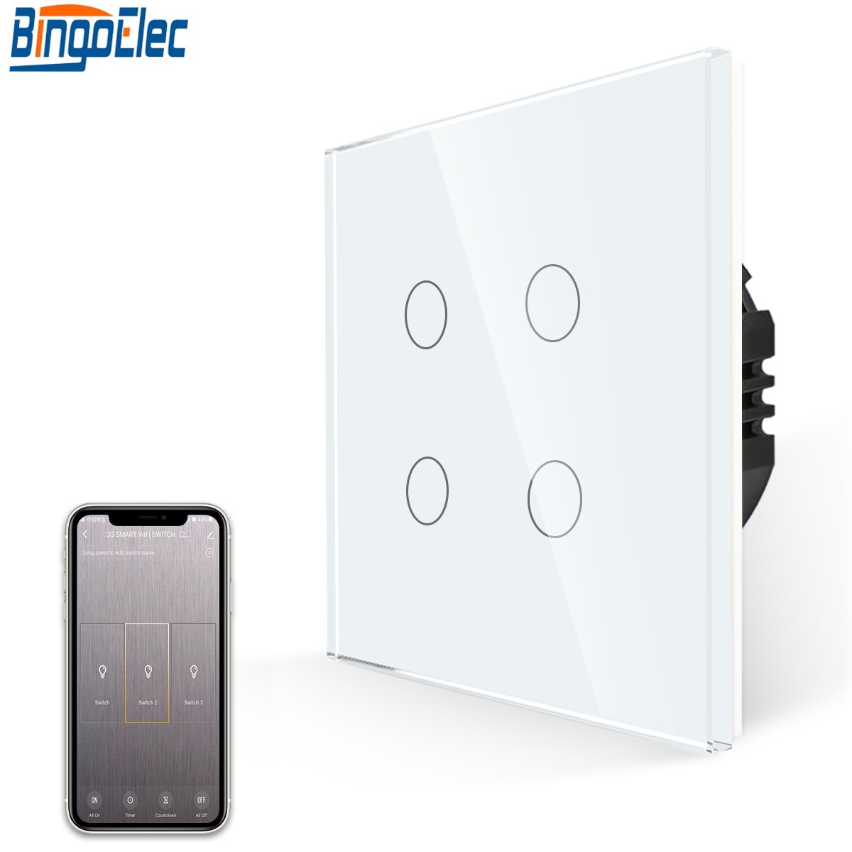 Bingoelec W1-A401 4gang WIFI Switch 1000W/G(with Nuetral)