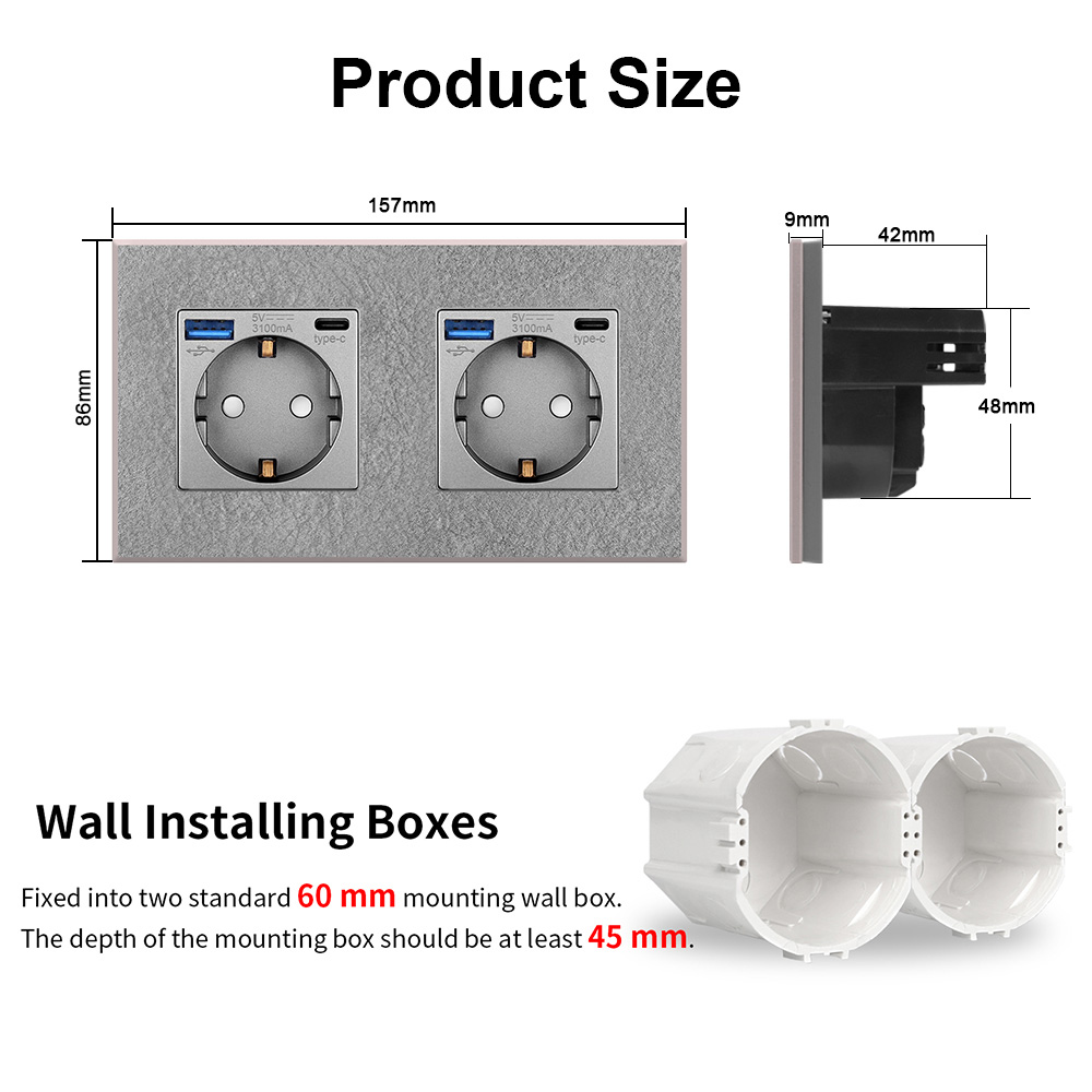 Material Design Socket Bingoelec 86*157mm High-Quality Marble Socket with A+C Wall Outlet for ...